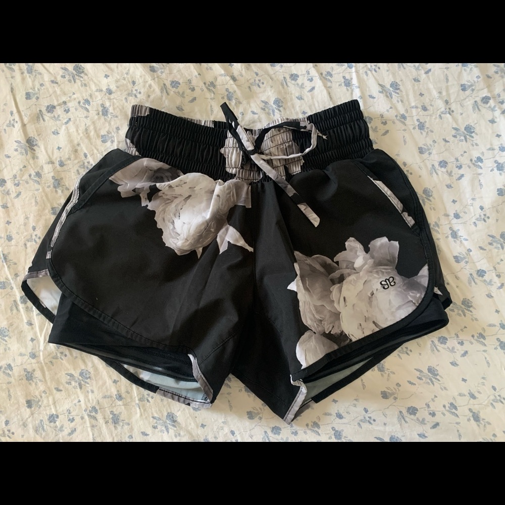 Albion Black Athletic Shorts with White Floral Print